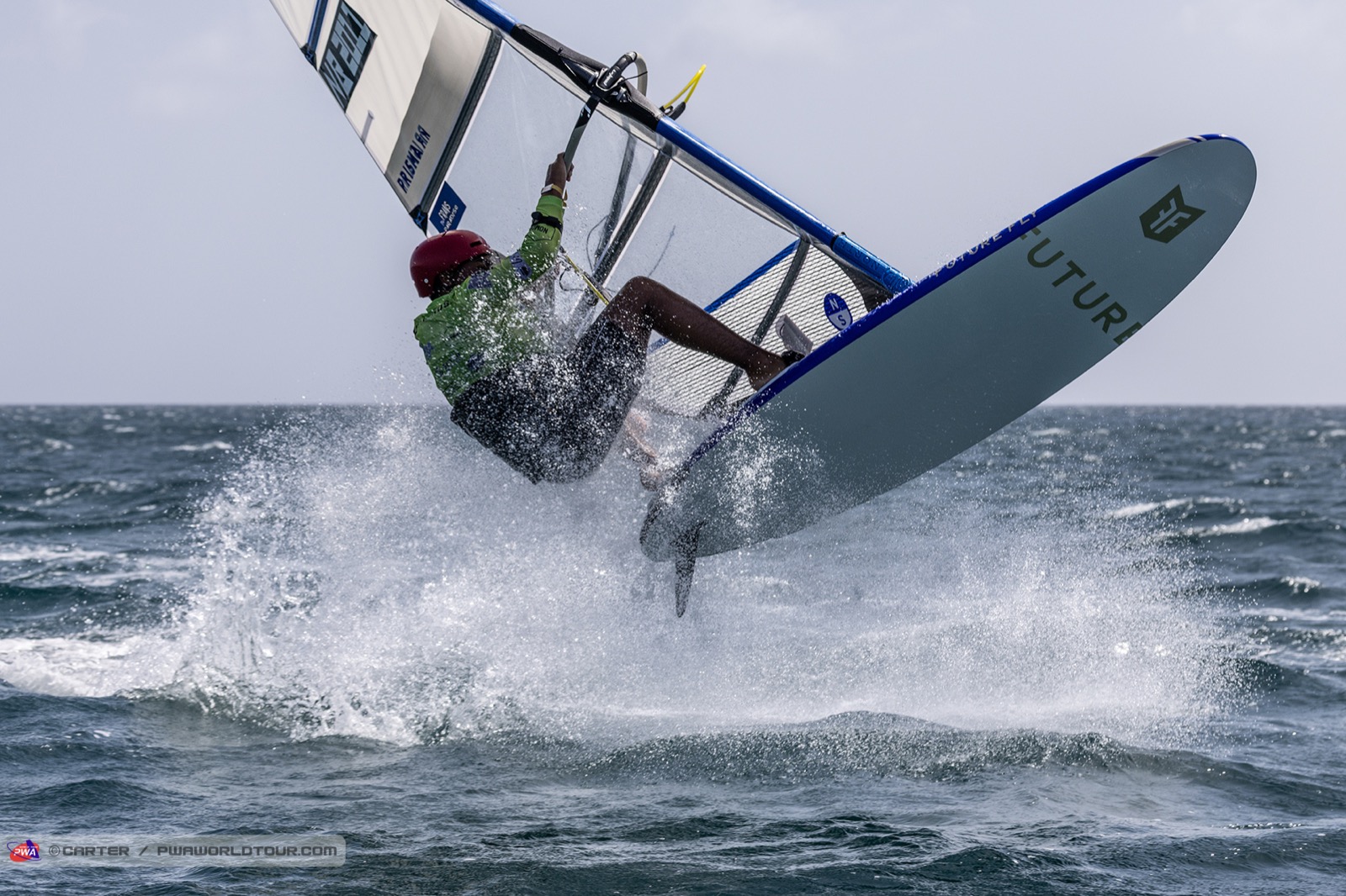 Arxon airborne in Aruba on his North Sails Prisma Fin and Future Fly board